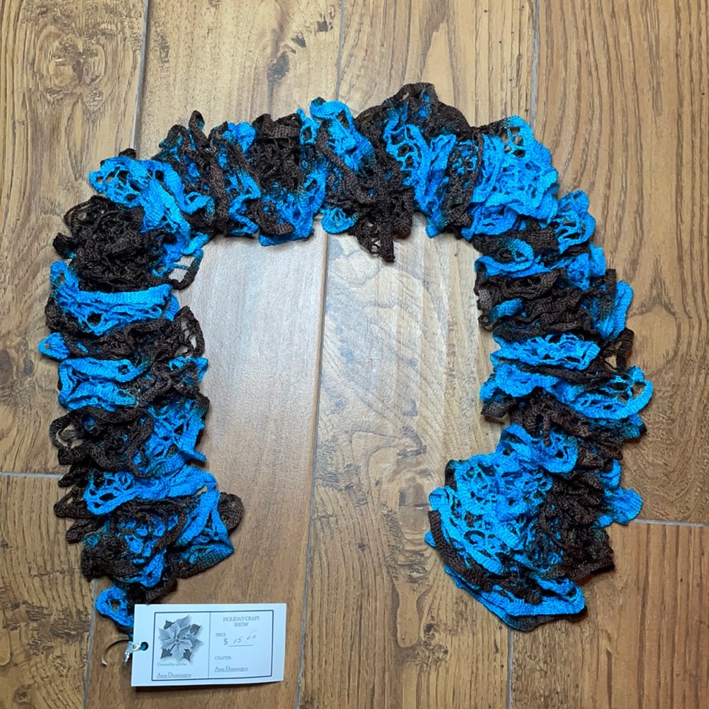 Handmade By Ann Domingos | Knitted Scarf | Blue & Brown